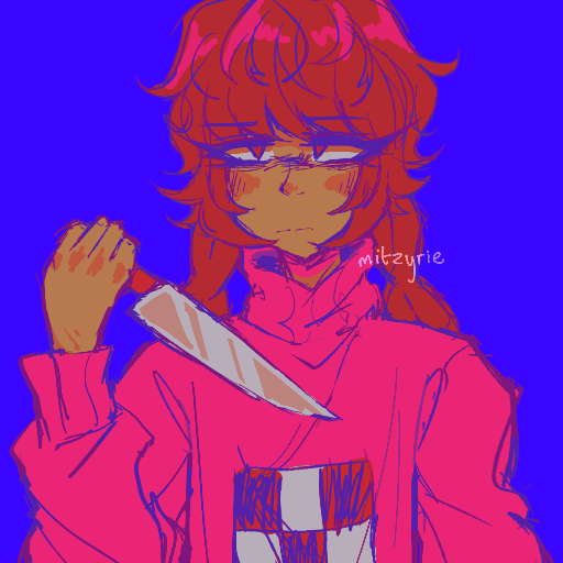 madotsuki from yume nikki holding a knife looking apathetic, bright saturated colour palette