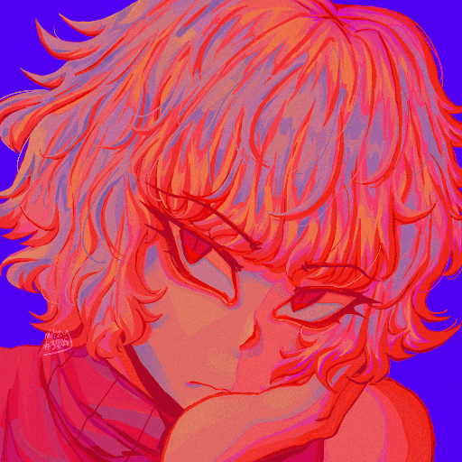 sabitsuki looking apathetic, grasping her face, bright saturated colour palette