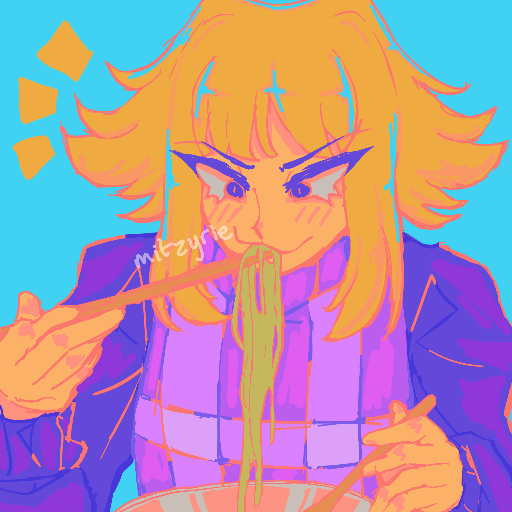 excited urotsuki from yume 2kki eating ramen, bright saturated colour palette