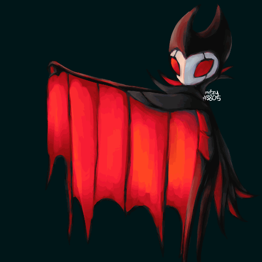 grimm from hollow knight extending a wing, rendered style