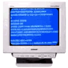 a computer with a strange flashing blue screen