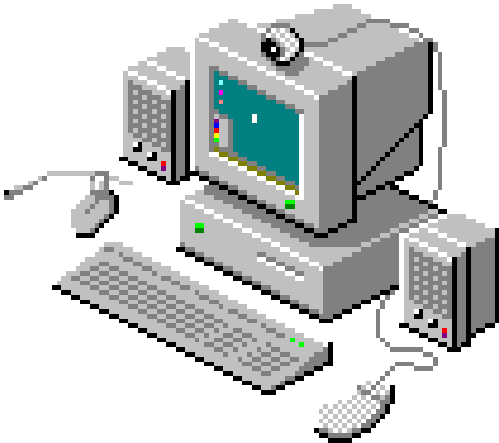 pixel art of a computer with windows 95/98, mouse moving